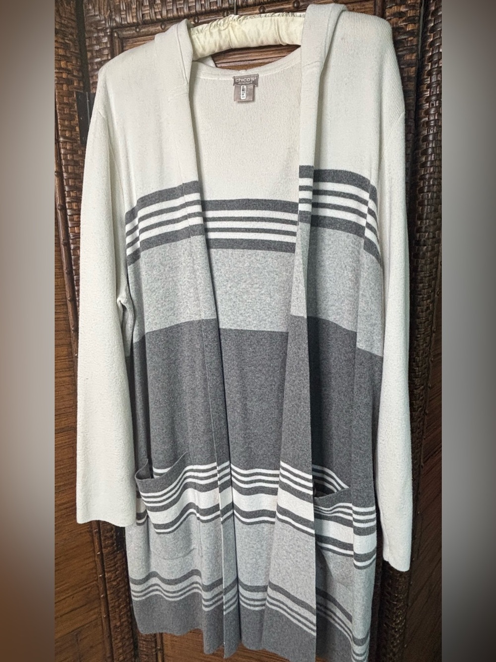 Chico’s Zenergy Open Front Long Hooded Cardigan